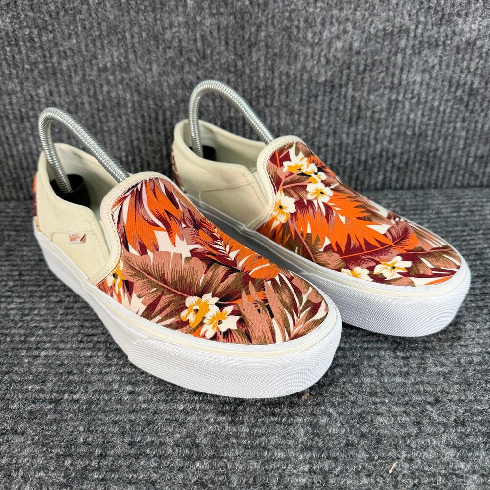 Vans Women’s Floral Slip-On Shoes Size 8.5 Orange Cream Tropical Sneakers